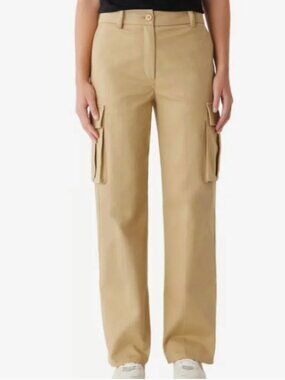 NWT Frank & Oak Annie Cargo Pants Golden Beige Wide Straight Leg Utility 4
